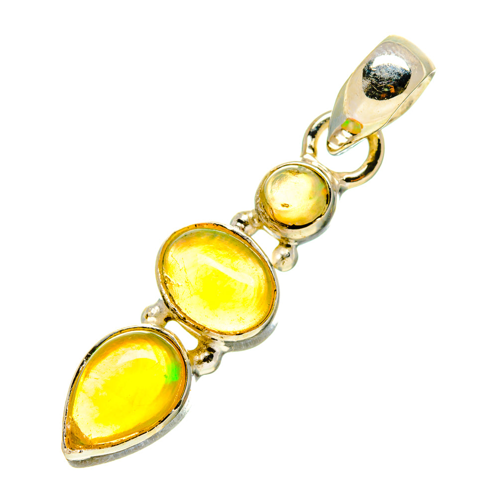 Sterling silver opal pendant with oval cabochon stones and curved bail, yellow iridescence