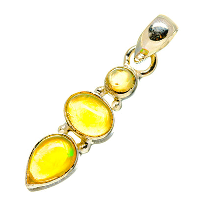Sterling silver opal pendant with oval cabochon stones and curved bail, yellow iridescence