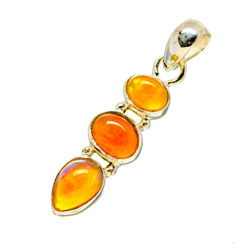 Sterling silver Ethiopian opal pendant with three oval orange cabochons and top loop