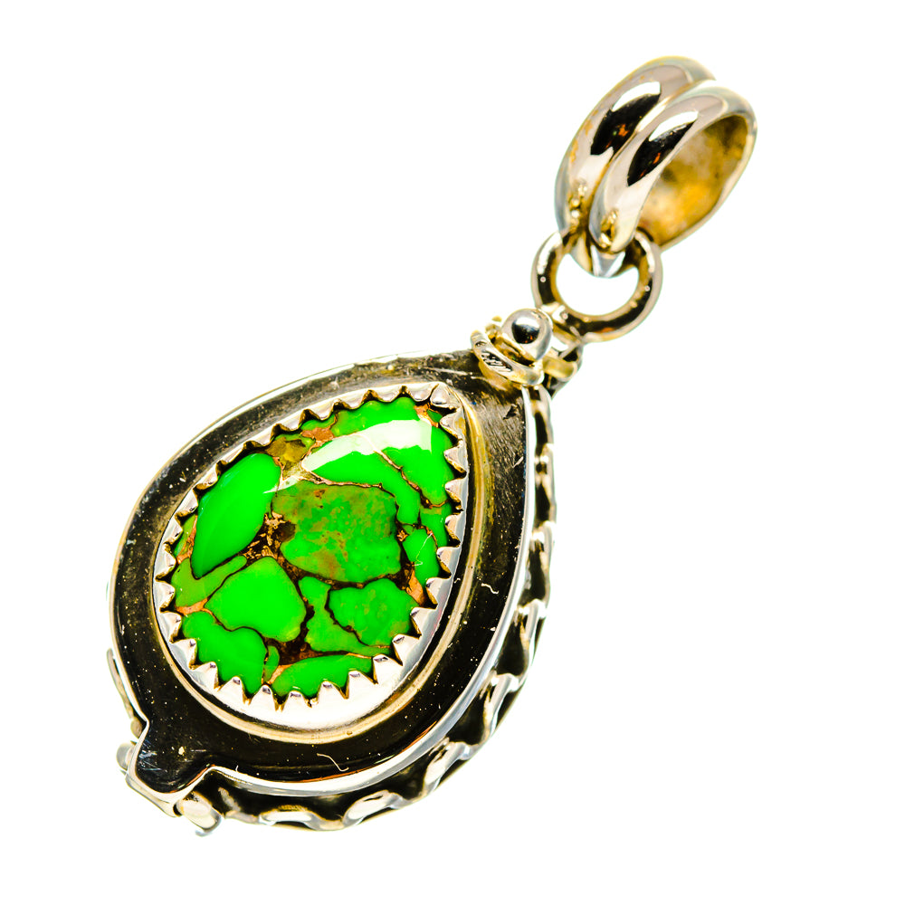 Green turquoise teardrop pendant with sterling silver bezel and hanging loop
