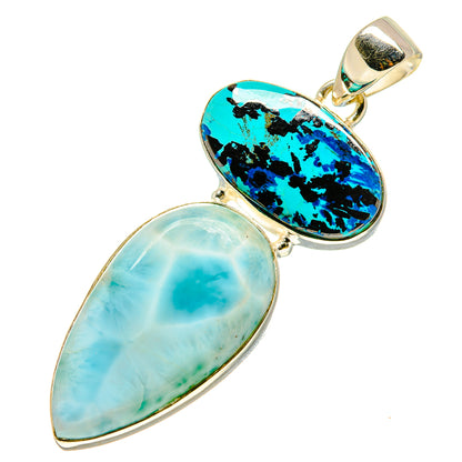 Two-stone 925 sterling silver pendant with blue/black oval and light-blue teardrop stones
