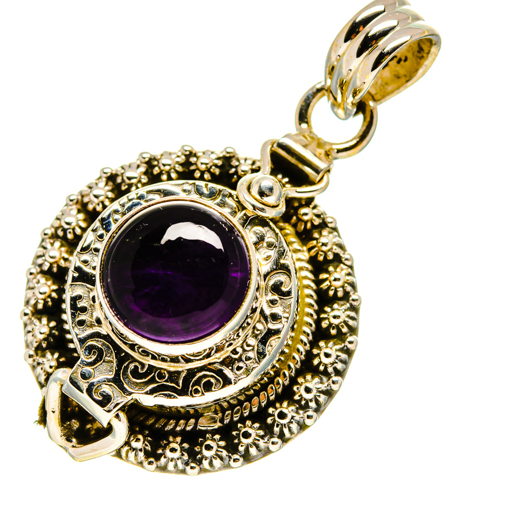 Amethyst 925 sterling silver pendant with round purple stone, textured border, and hanging loop