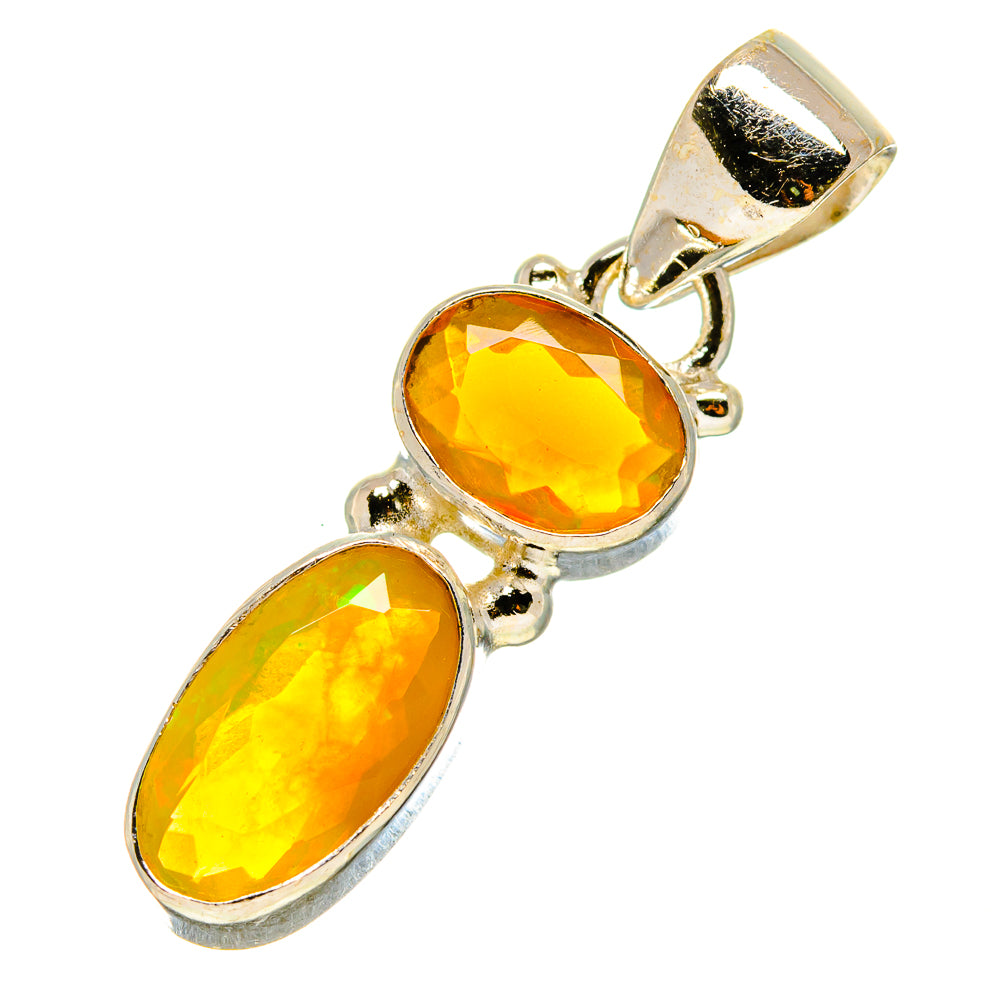 Sterling silver opal pendant with two oval yellow-orange stones and faceted bezel settings