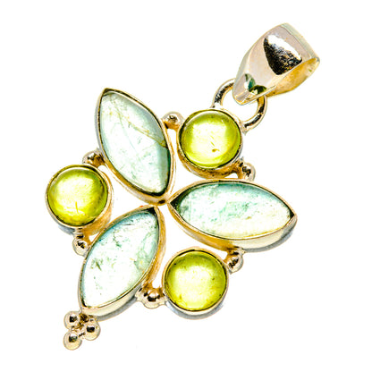 Green gemstone flower pendant in sterling silver, oval and round stones on bail.