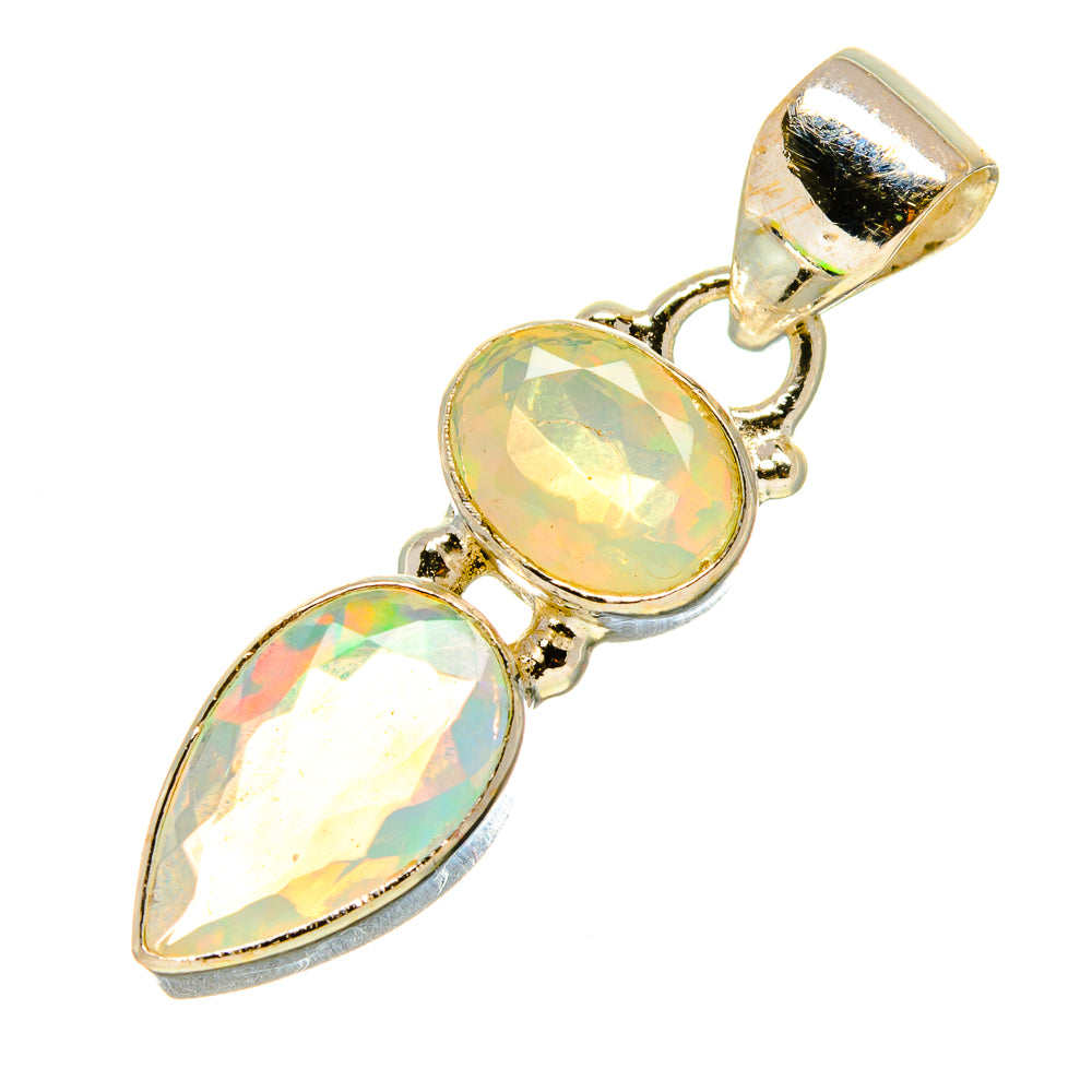 Sterling silver opal pendant with faceted oval and teardrop stones, top loop bail
