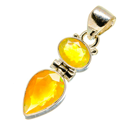 Opal pendant in 925 sterling silver with two faceted yellow drops