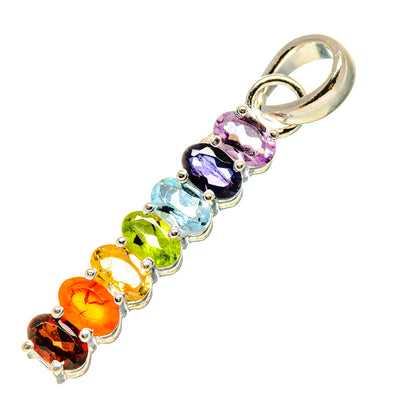 Sterling silver chakra pendant with loop bail and five multicolor gemstones