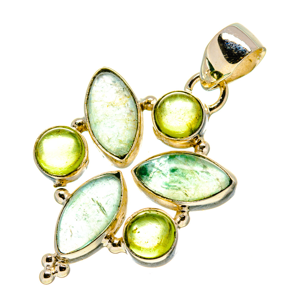 Gemstone pendant with silver mounts and green marquise and round stones on a bail