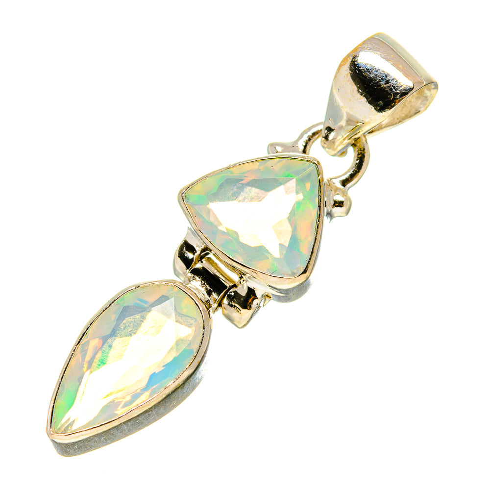 Ethiopian opal pendant with two faceted teardrop stones and gold-tone silver setting