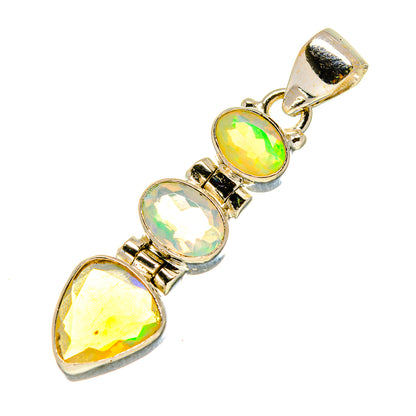 Sterling silver opal pendant with three faceted oval rainbow stones
