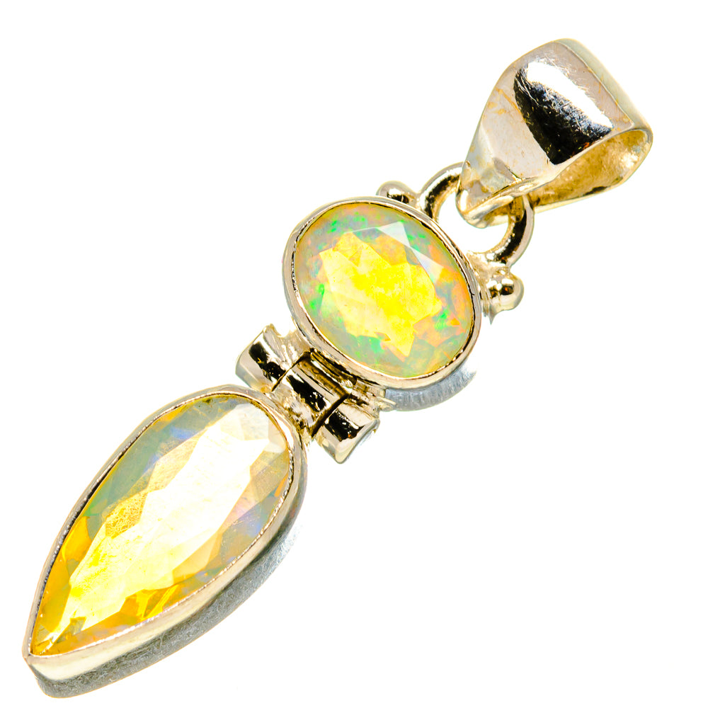 Sterling silver pendant with iridescent Ethiopian opal teardrop and oval stones