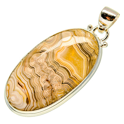 Sterling silver oval teardrop agate pendant, yellow and cream banded stone in bezel setting