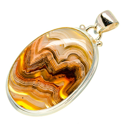 Oval lace agate pendant with polished 925 silver bail and banded stone