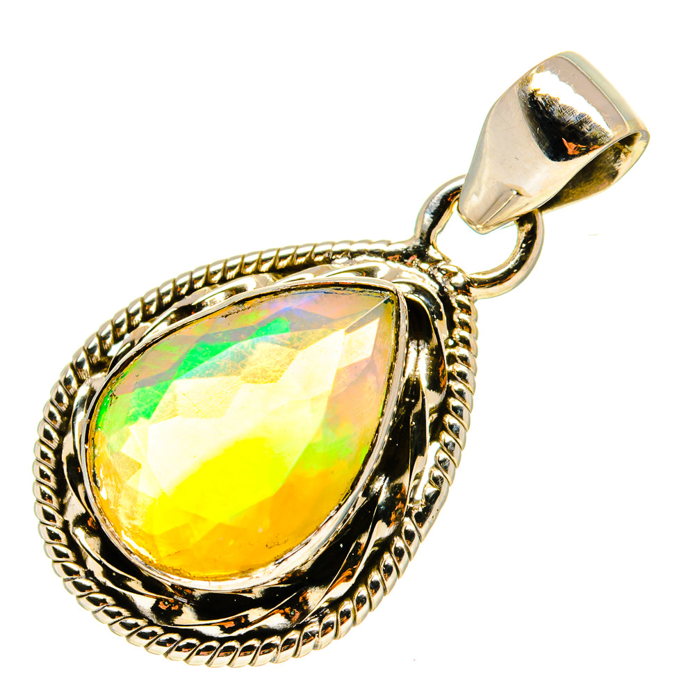 Sterling silver opal pendant with faceted oval Ethiopian opal and bail detail