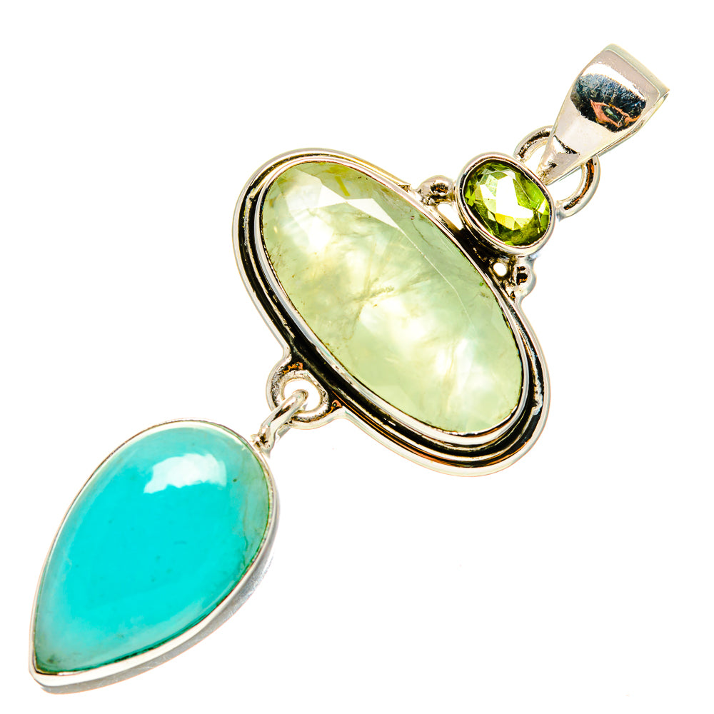 Sterling silver pendant with oval pale green and turquoise gemstone cabochons, peridot center