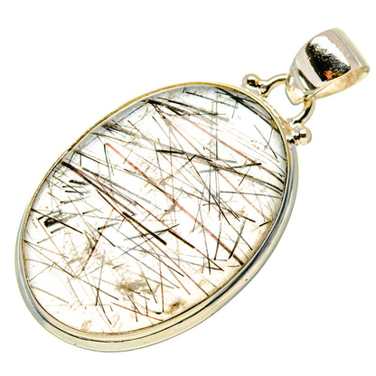 Oval tourmalinated quartz pendant in polished 925 sterling silver bezel, loop bail