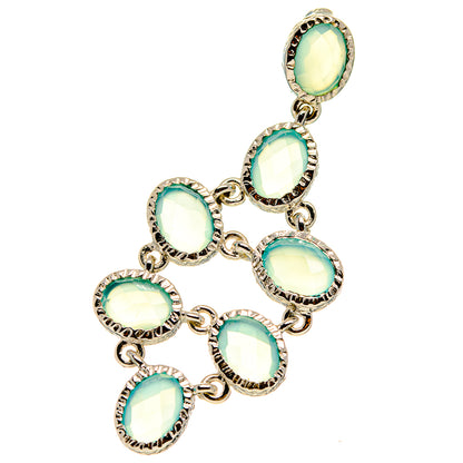Aqua chalcedony pendant with oval aqua stones and sterling silver bezel links