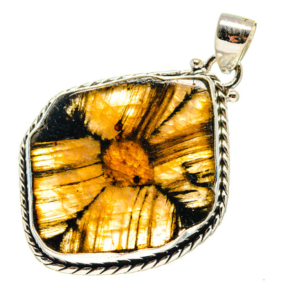Chiastolite pendant in 925 sterling silver with teardrop gold-and-black stone