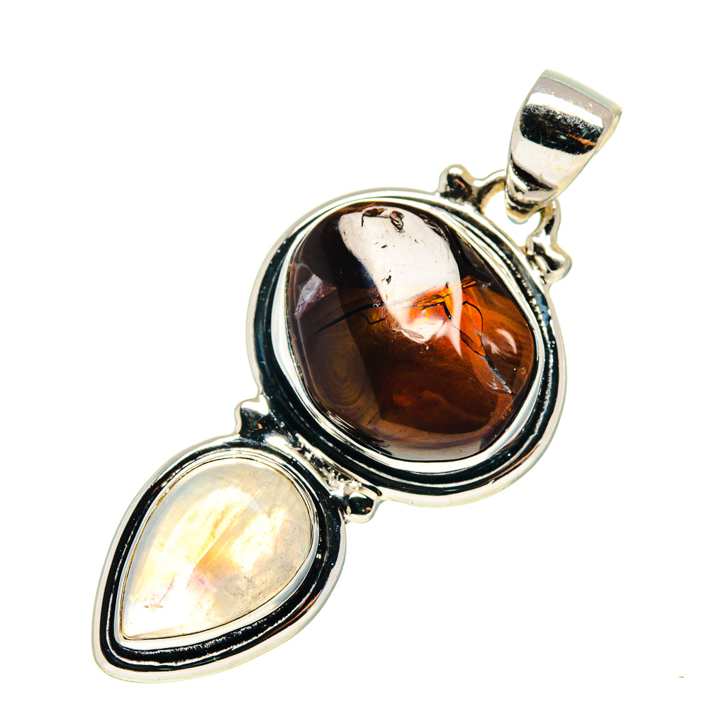 Sterling silver pendant with amber oval gemstone and pale opalescent teardrop setting