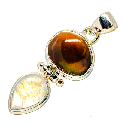 Sterling silver pendant with brown fire agate and opalescent white moonstone