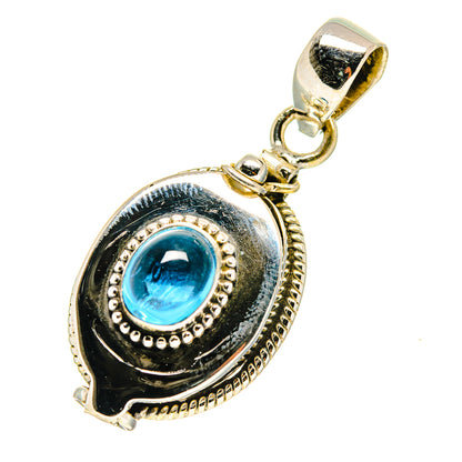 Blue fluorite poison pendant in 925 sterling silver, oval cabochon with ornate bezel
