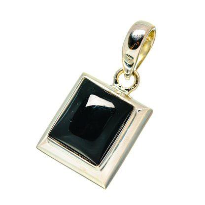 Black onyx square pendant in silver bezel with top loop bail