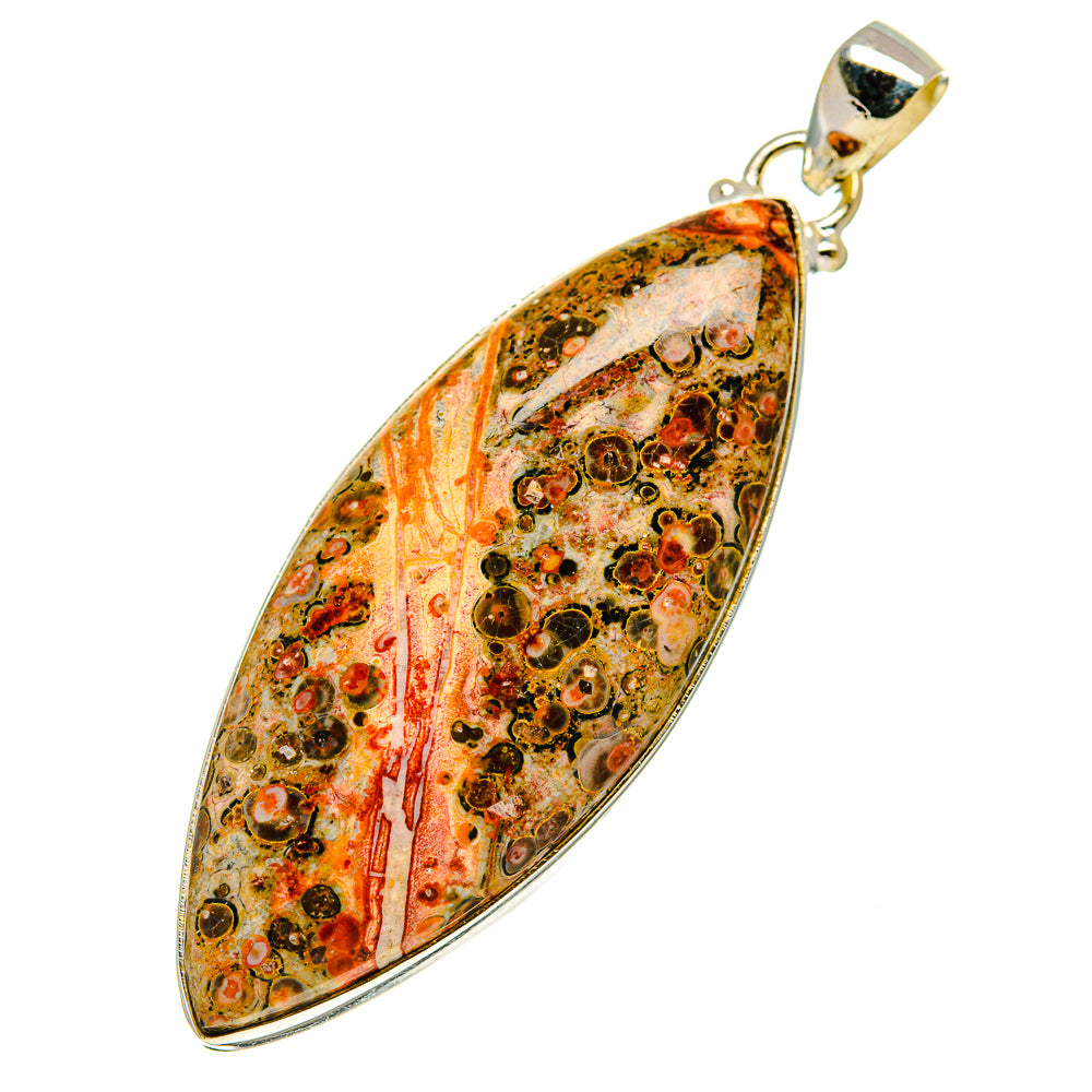 Sterling silver pendant with large marquise poppy jasper stone and top loop bail