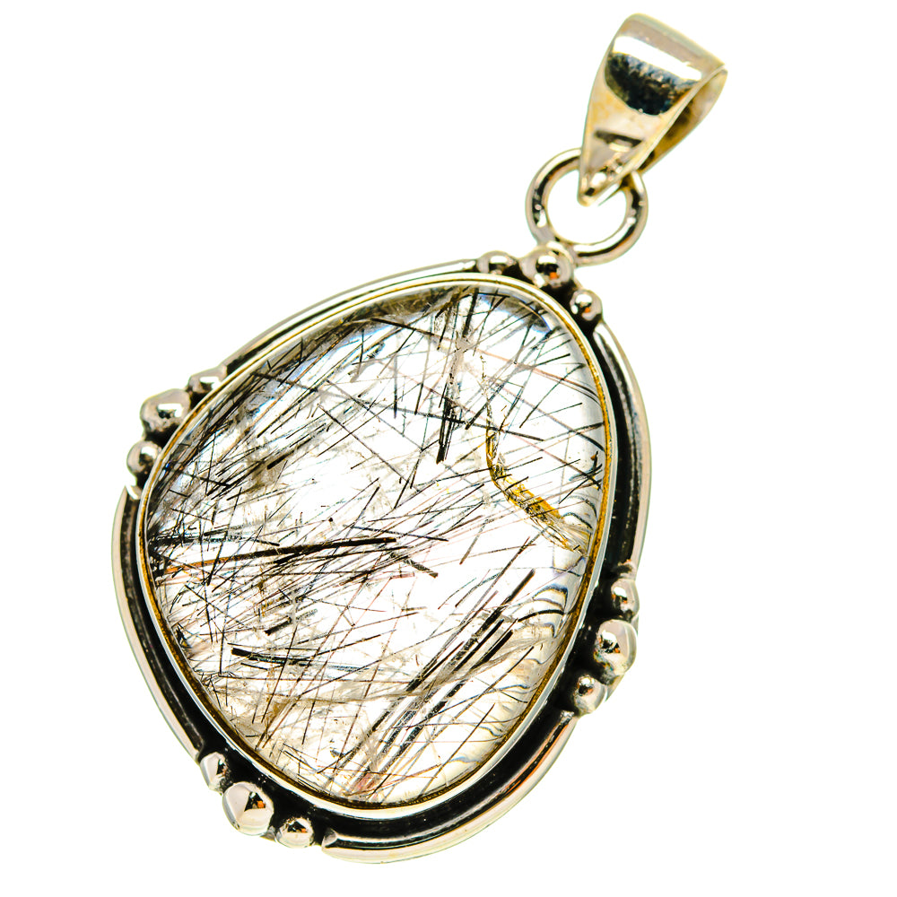 Tourmalinated quartz pendant in oval 925 sterling silver bezel with bail and needle-like inclusions