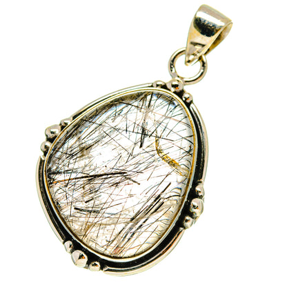 Tourmalinated quartz pendant in oval 925 sterling silver bezel with bail and needle-like inclusions