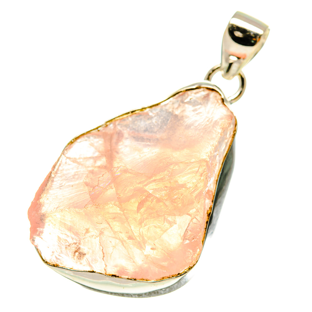 Rough rose quartz pendant on 925 sterling silver bail, teardrop stone, textured surface