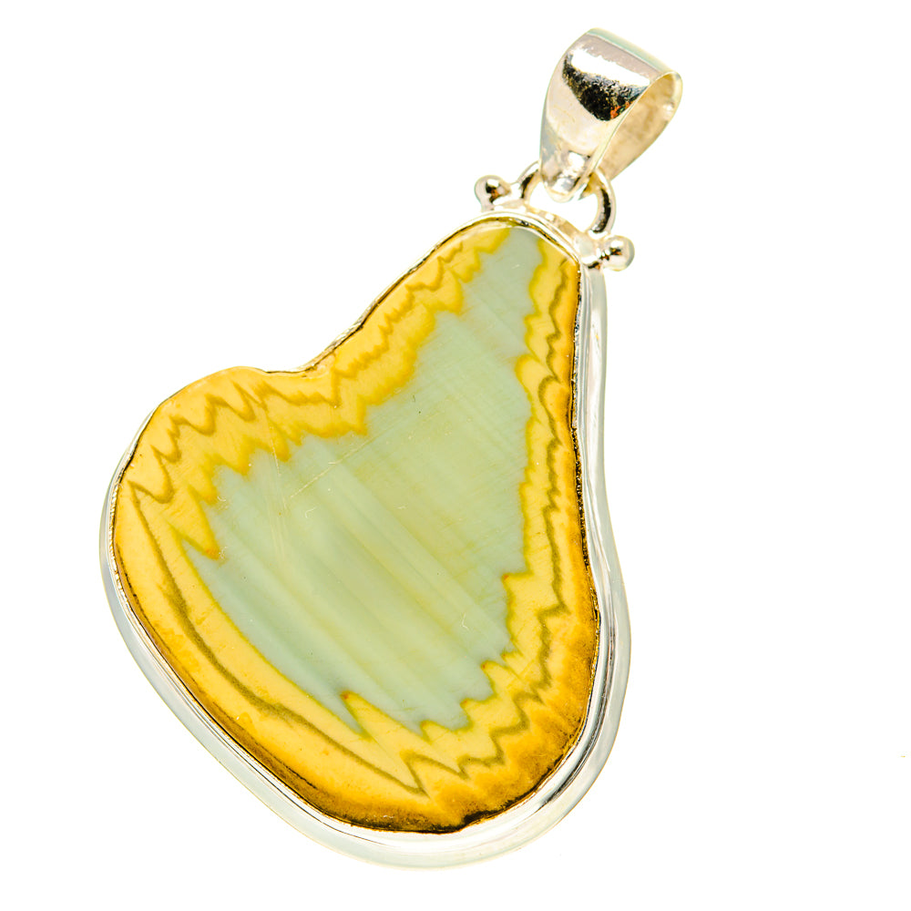 925 sterling silver jasper teardrop pendant with yellow, pale green stone
