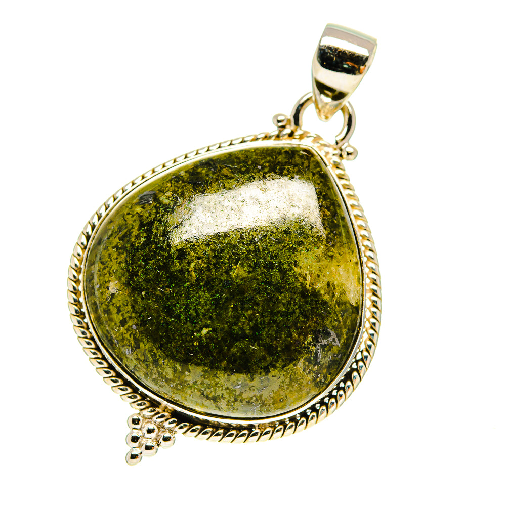 Oval Rainforest jasper pendant with silver bezel and loop bail
