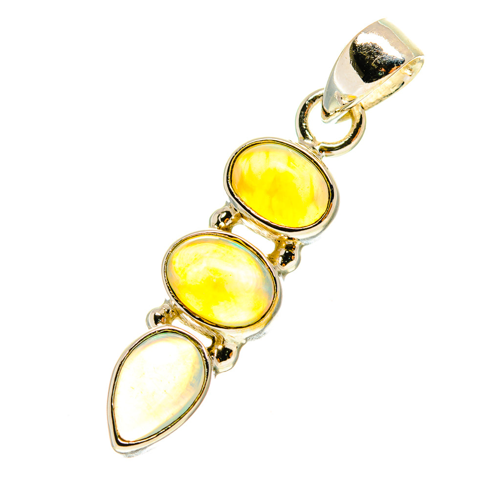 Sterling silver opal pendant with three oval cabochons and bail, yellow and milky white