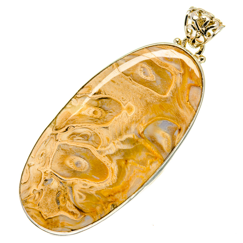 Laguna lace agate pendant in 925 sterling silver, oval amber gemstone with ornate bail