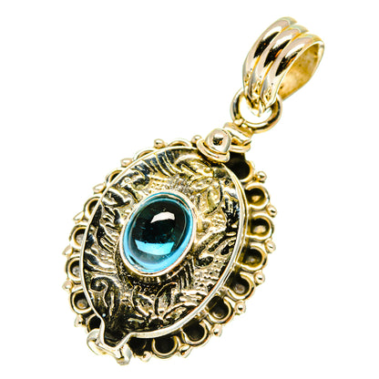 Sterling silver poison pendant with blue oval fluorite gemstone and ornate bezel