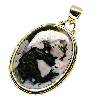 Oval gabbro stone pendant in 925 sterling silver with hinged bail and bezel