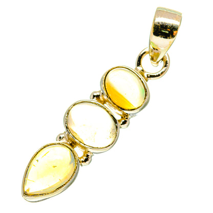 Gold-tone 925 opal pendant with three iridescent cabochon Ethiopian opals