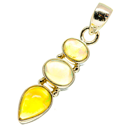 Ethiopian opal pendant with 925 sterling silver chain loop and three bezel-set opals