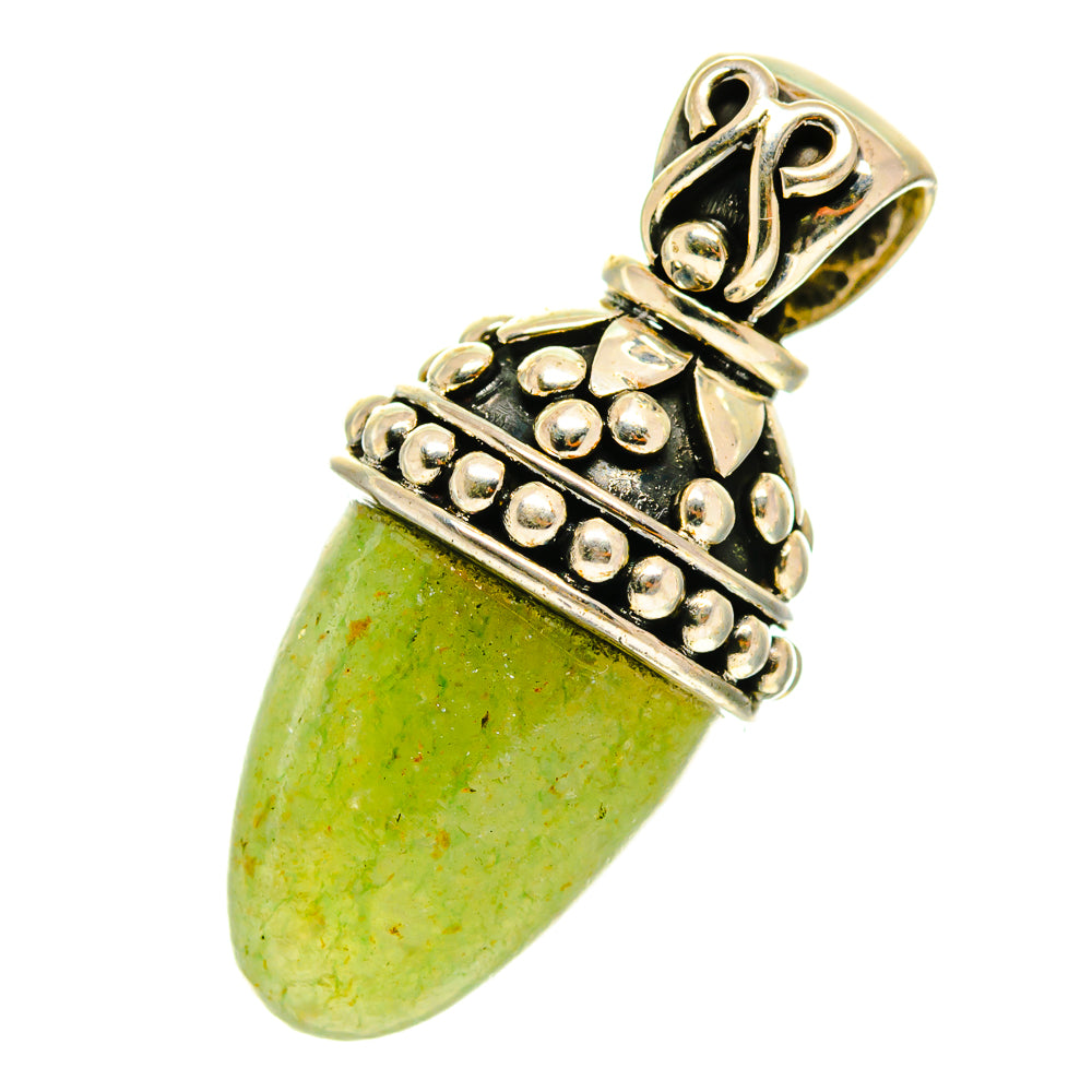 Green aventurine pendant, 925 sterling silver bail and textured beaded frame on teardrop