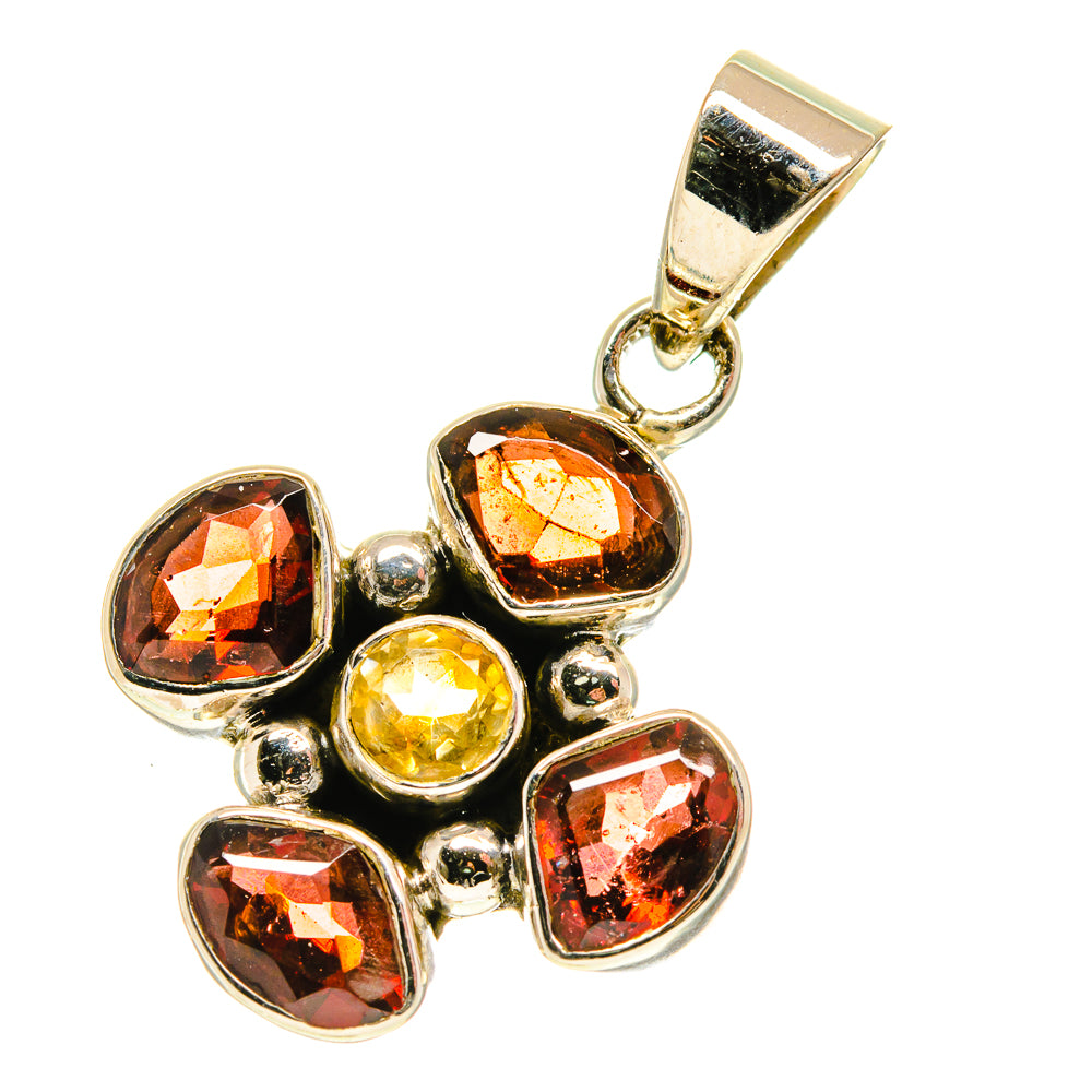 Garnet and citrine pendant with sterling silver bail and five-stone flower design