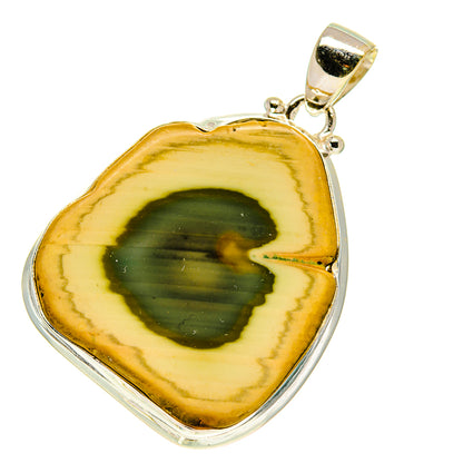 Heart jasper pendant in 925 sterling silver with green center and golden edges