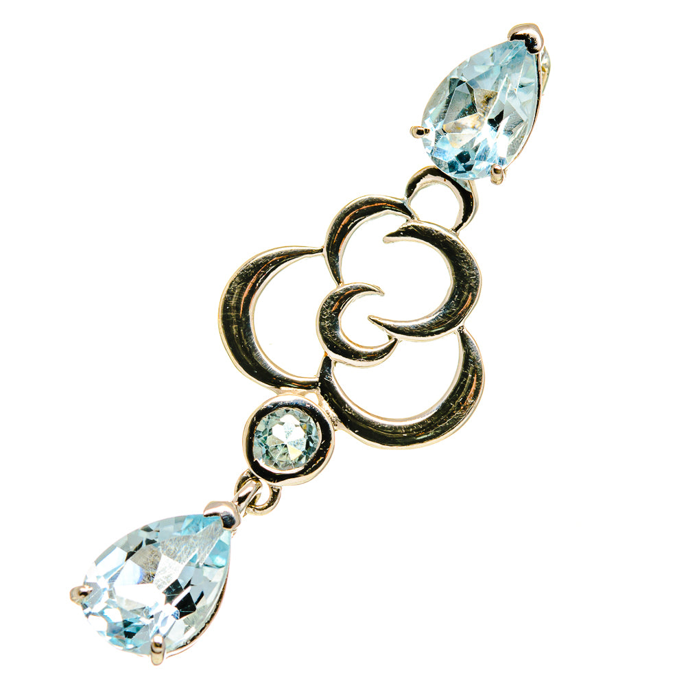 Blue topaz pendant in 925 sterling silver with three teardrop stones and round accent