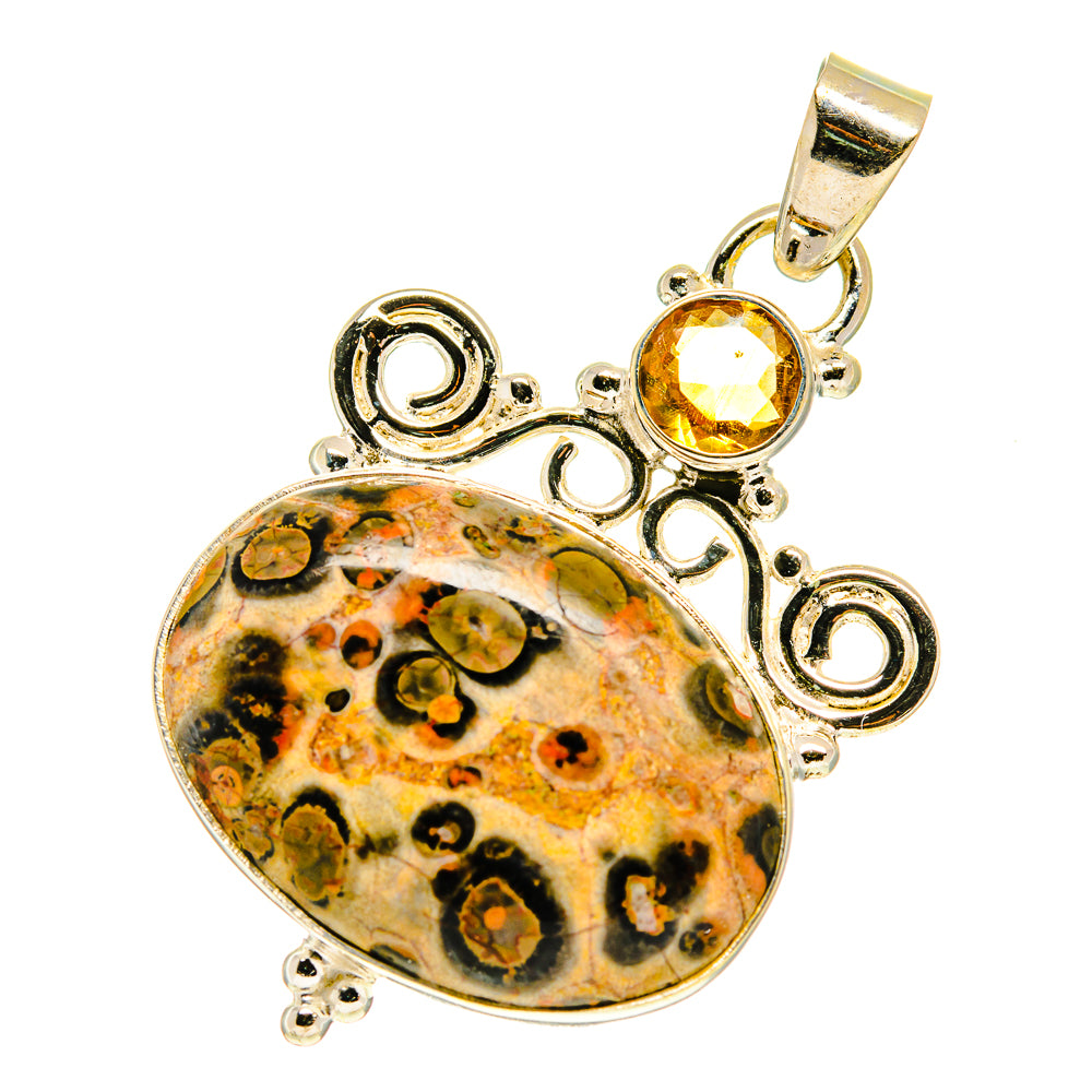 Sterling silver pendant with oval poppy jasper cabochon and round citrine bezel