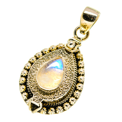 Moonstone poison pendant in gold-tone setting with teardrop opalescent stone and bail