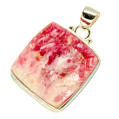 Tourmaline in quartz pendant, square bezel with pink and white stone in silver