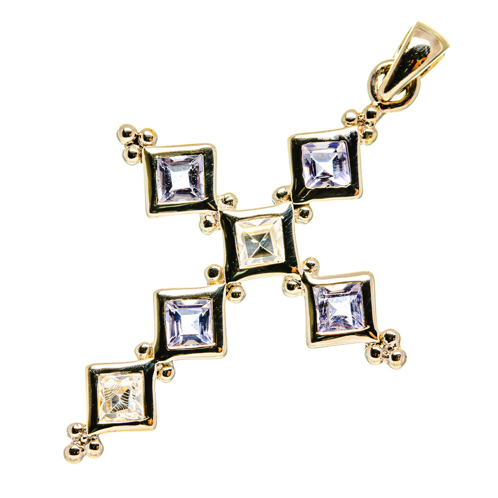 925 sterling silver cross pendant with faceted blue-violet square stones and bail