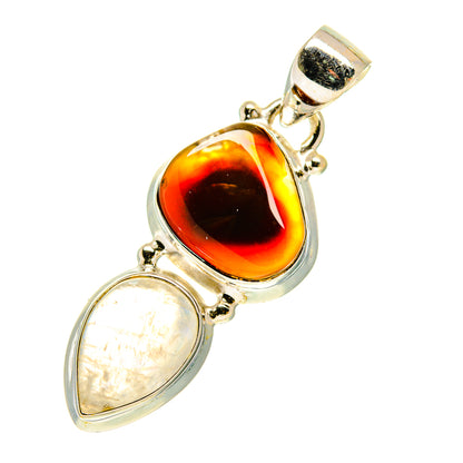Sterling silver pendant with orange-black and white teardrop gemstone cabochons