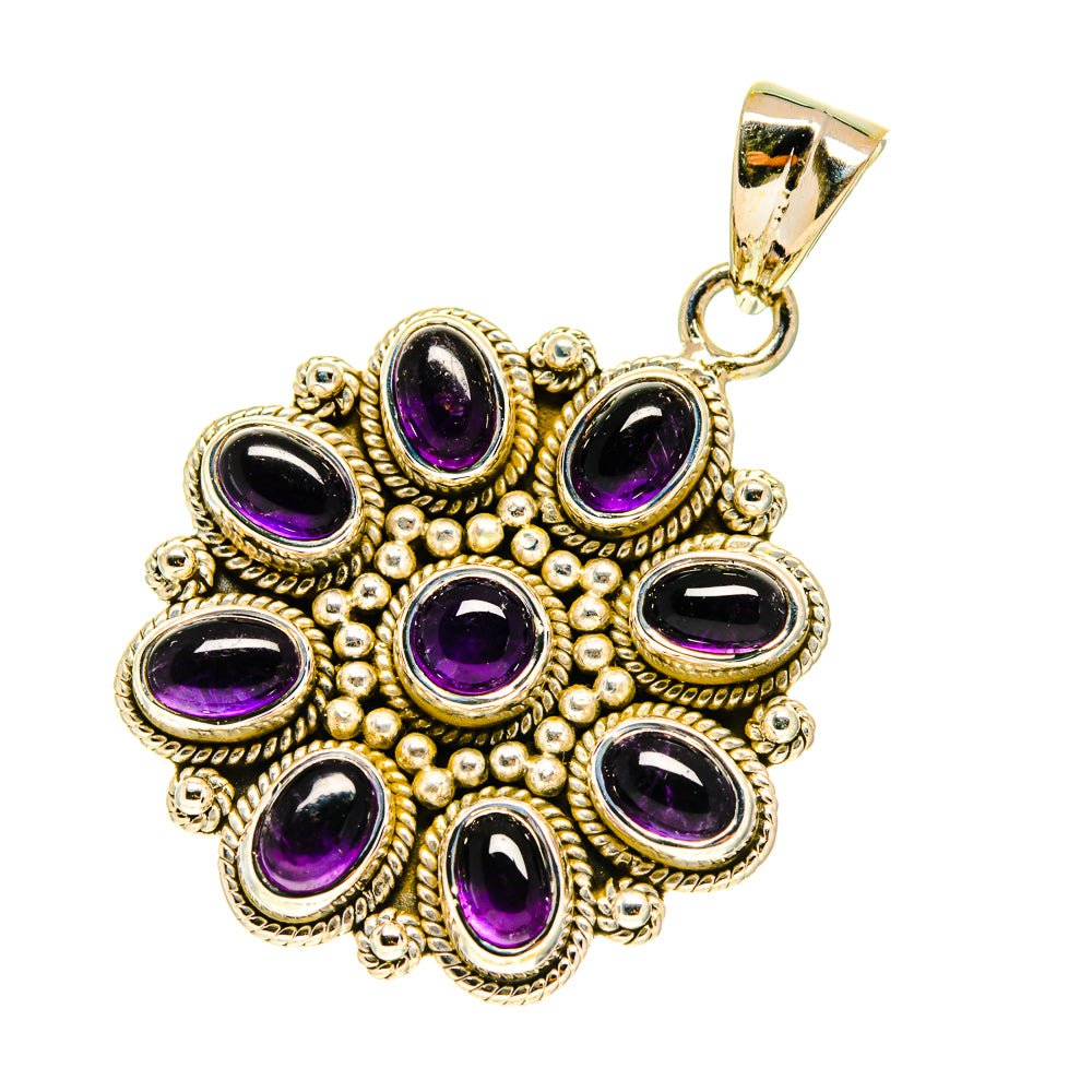 Amethyst pendant with round purple cabochon cluster and gold-tone bail