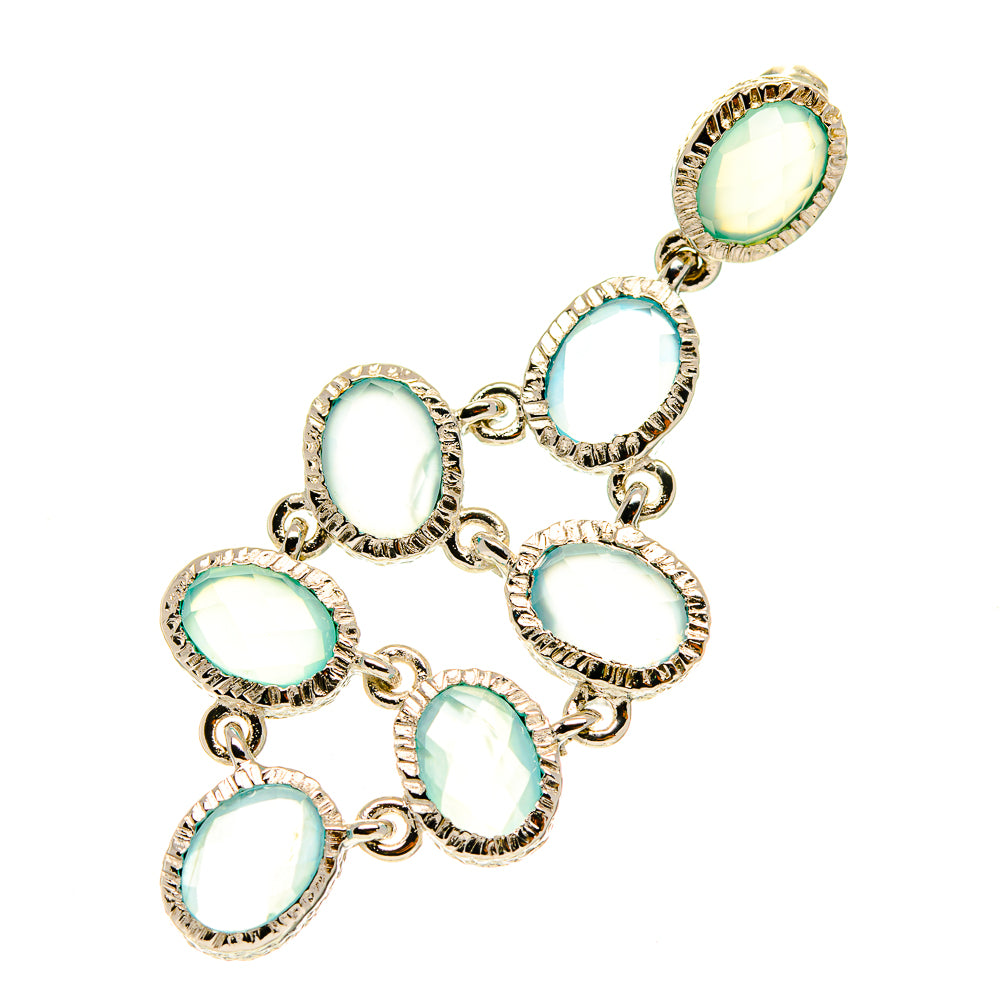Aqua chalcedony pendant with oval stones in gold-tone scalloped bezel links