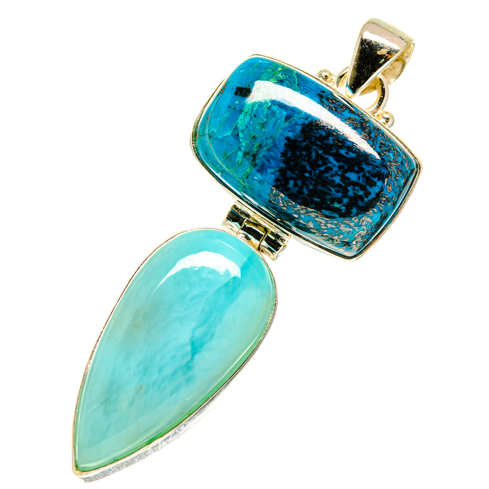Sterling silver pendant with blue rectangular and light turquoise oval stones